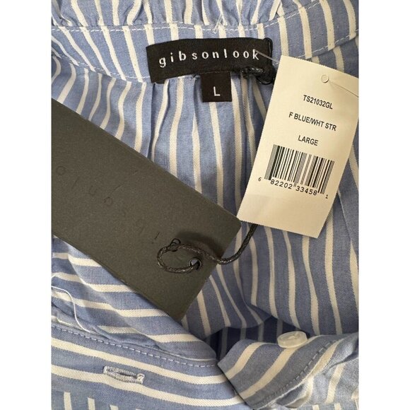 EUC- Only worn twice!Gibsonlook Dianthus Henley Puff Sleeve Striped Blouse - Picture 7 of 9